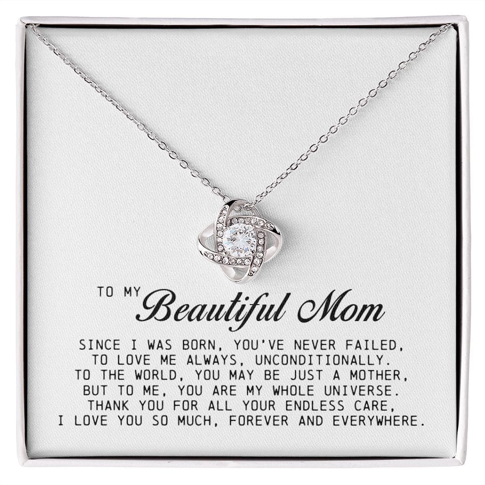 To my Beautiful Mom, Love Knot Necklace, Mother's Day Gift