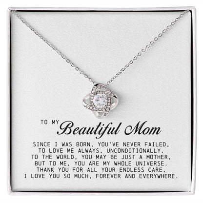 To my Beautiful Mom, Love Knot Necklace, Mother's Day Gift