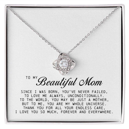 To my Beautiful Mom, Love Knot Necklace, Mother's Day Gift