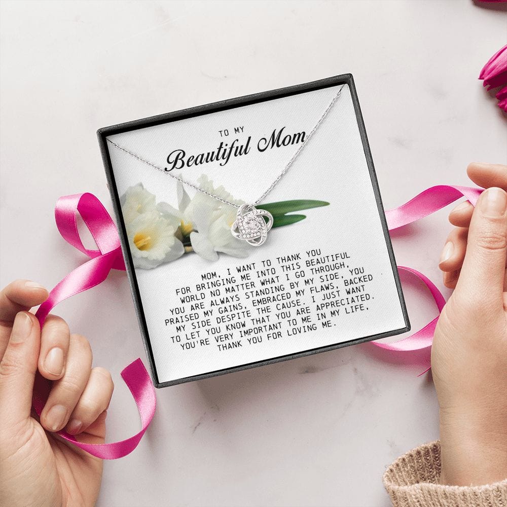 To My Beautiful Mom Love Knot Necklace