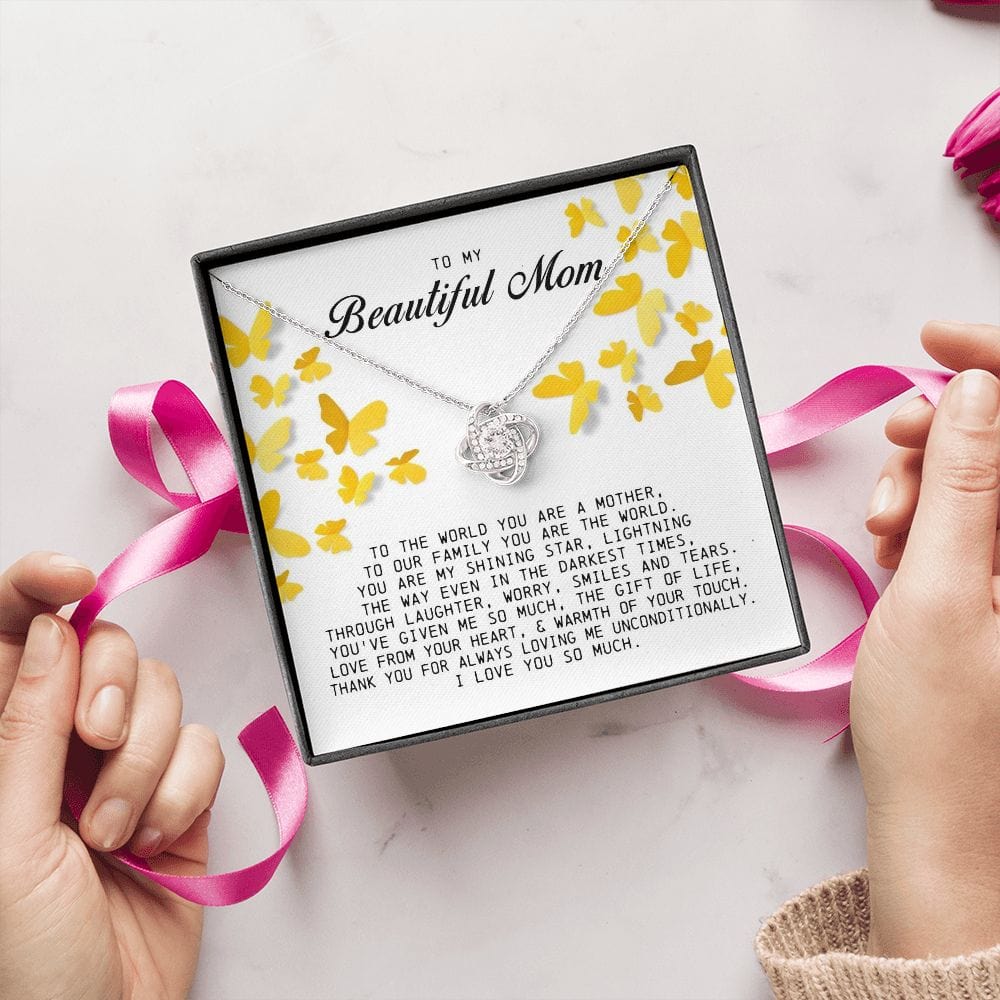 To My Beautiful Mom Love Knot Necklace