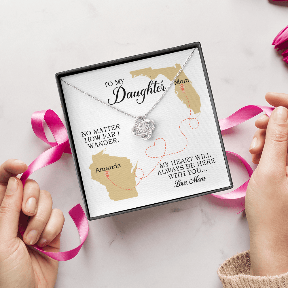 To My Daughter Gift, Love Knot Necklace, Mother Daughter Long Distance Gift