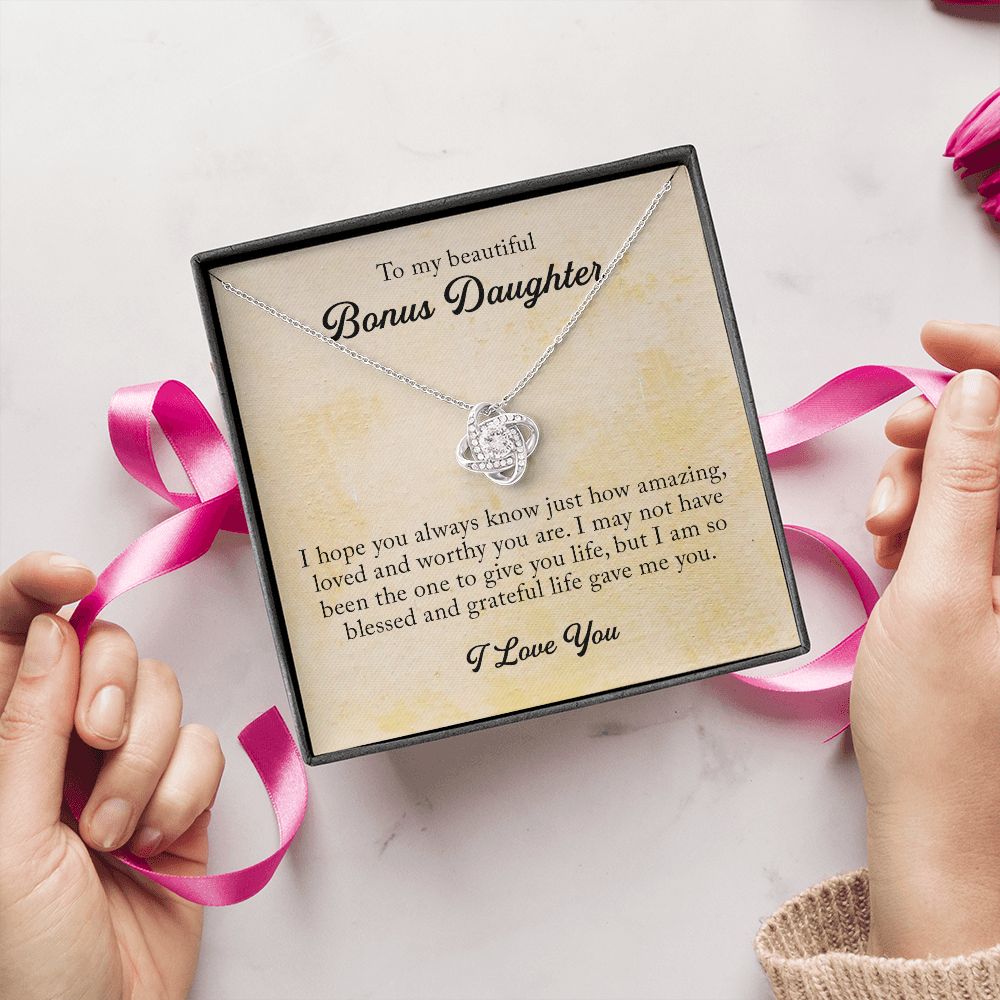 To My Beautiful Bonus Daughter, Love Knot Necklace