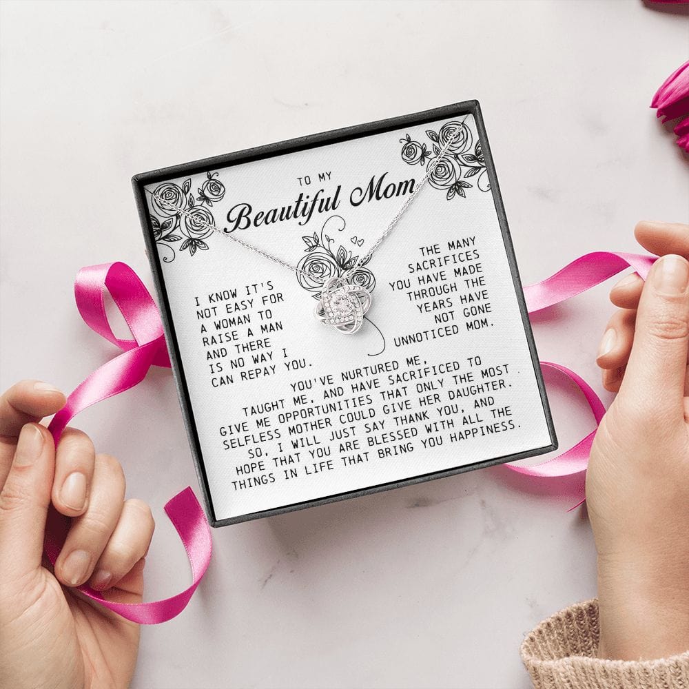 To My Beautiful Mom Love Knot Necklace