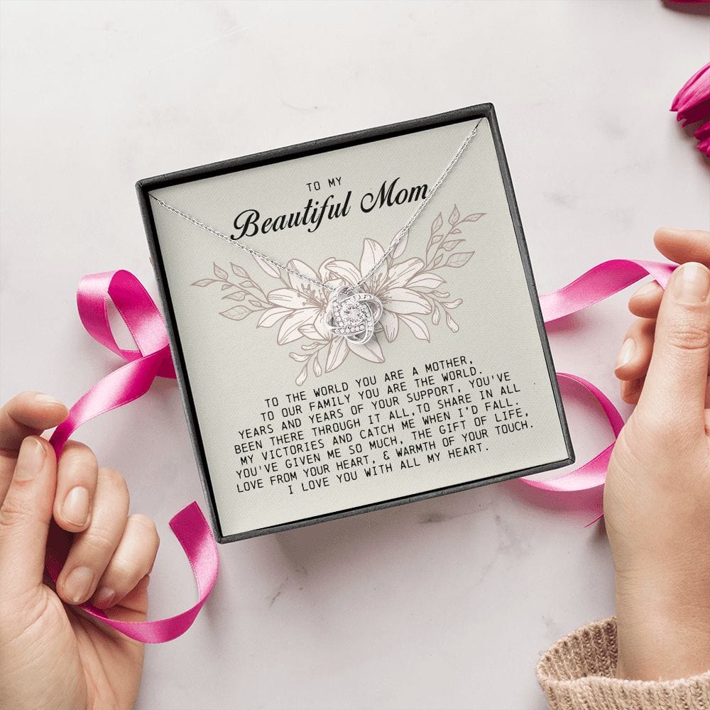 To My Beautiful Mom Love Knot Necklace
