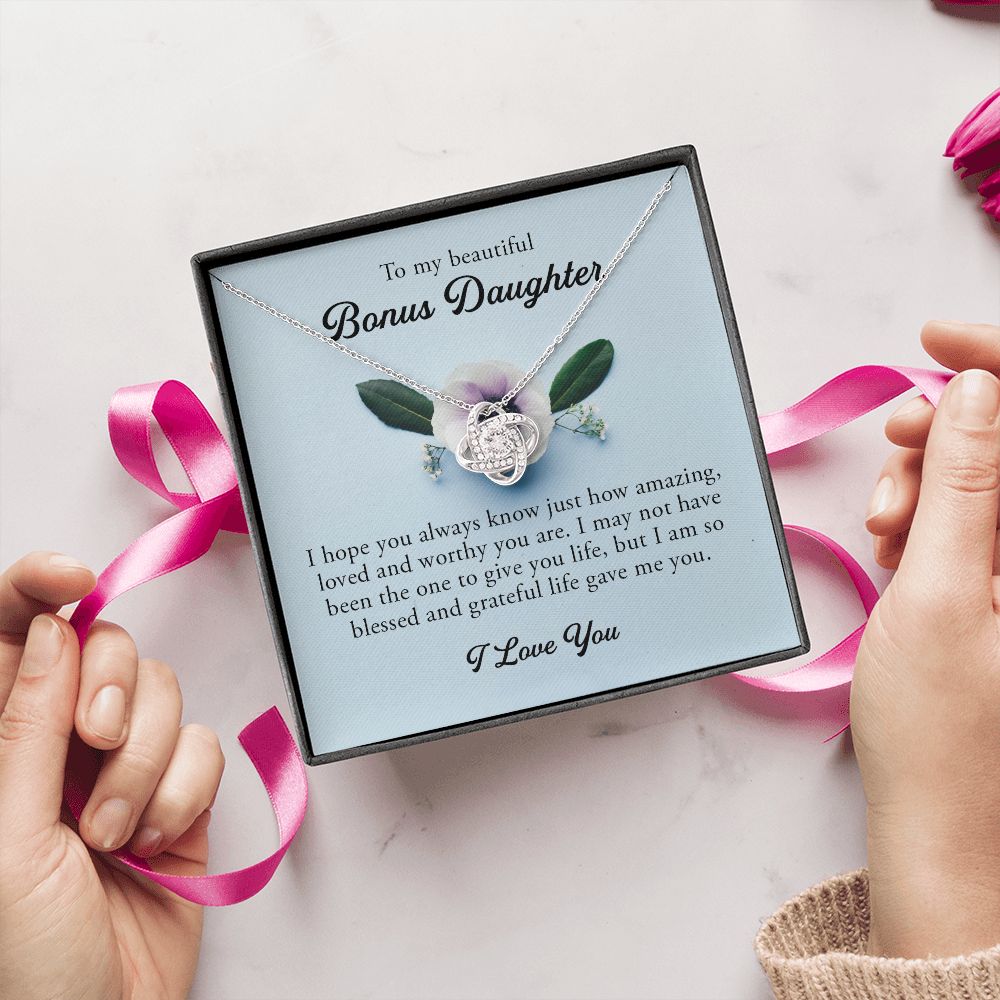 To My Beautiful Bonus Daughter, Love Knot Necklace