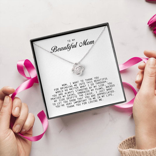 To my Beautiful Mom, Love Knot Necklace, Mother's Day Gift