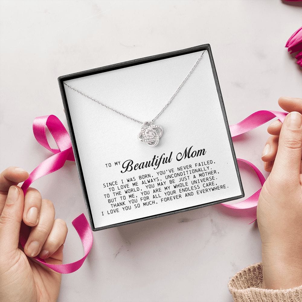 To my Beautiful Mom, Love Knot Necklace, Mother's Day Gift