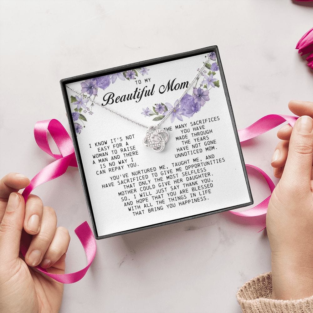 To My Beautiful Mom Love Knot Necklace