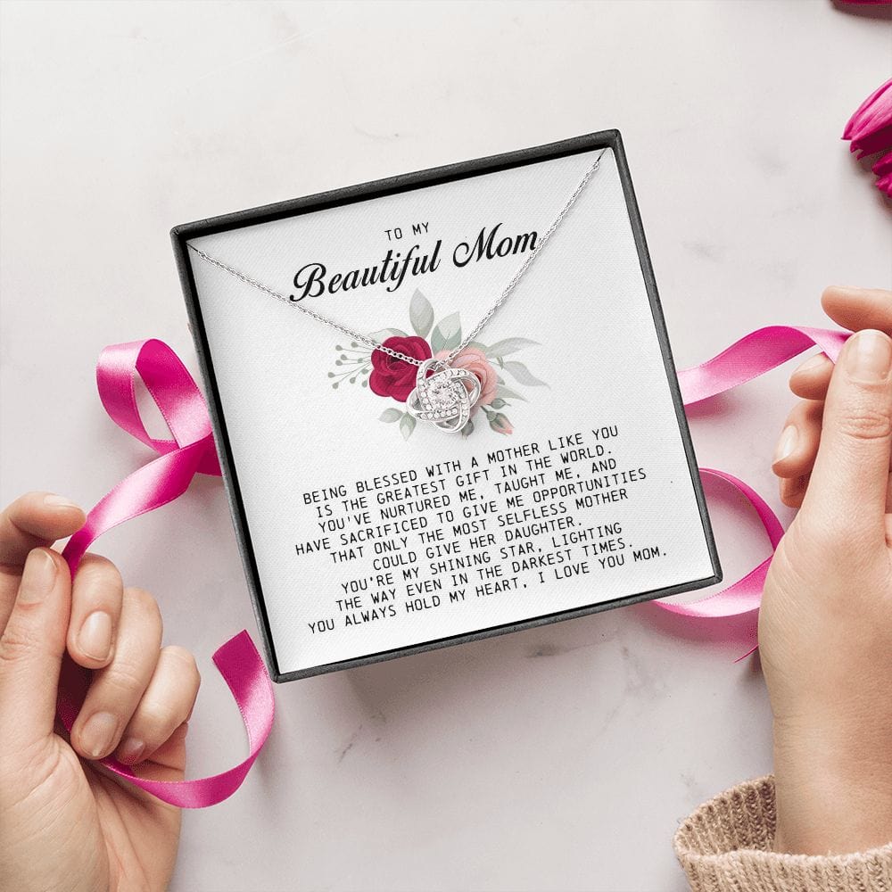 To My Beautiful Mom Love Knot Necklace