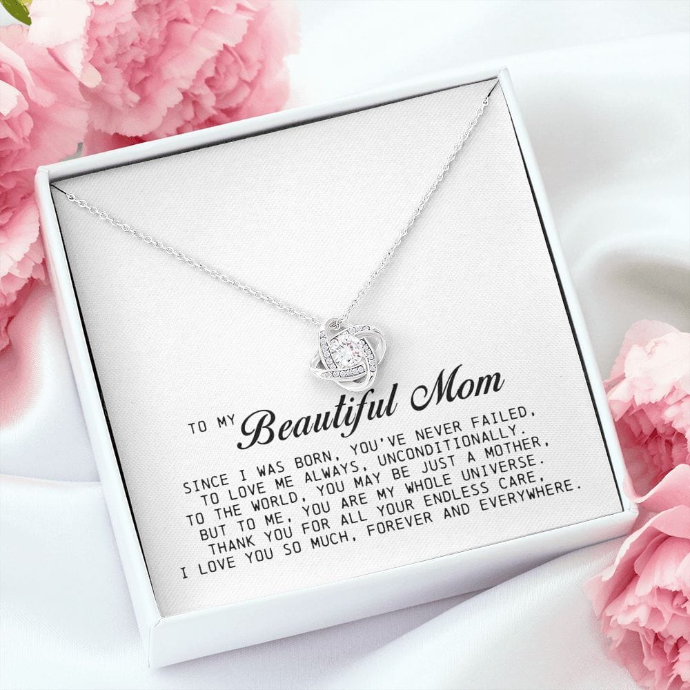 To my Beautiful Mom, Love Knot Necklace, Mother's Day Gift