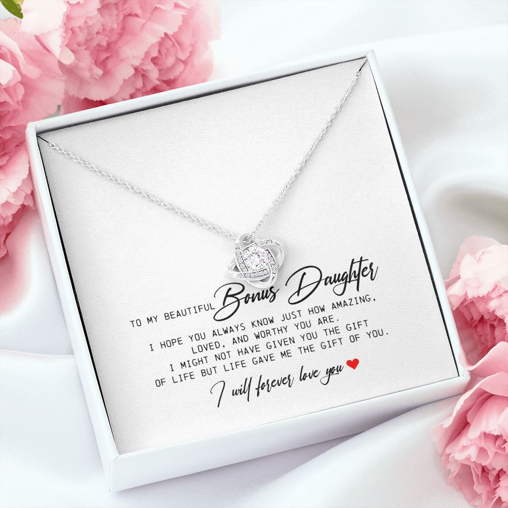 To My Beautiful Bonus Daughter, Love Knot Necklace