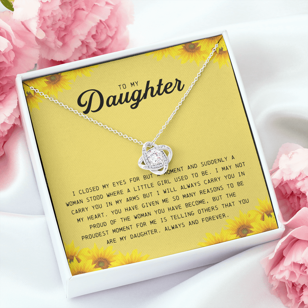 To My Daughter "I Will Always Carry You In My Heart" Love Knot Necklace