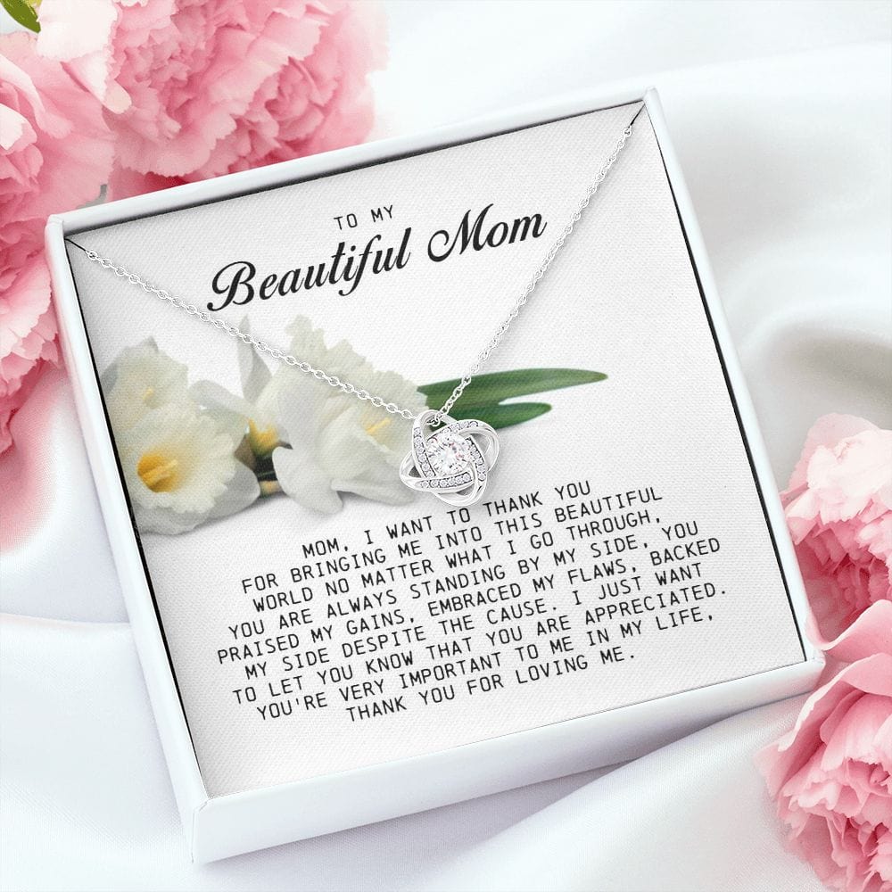 To my Beautiful Mom, Love Knot Necklace, Mother's Day Gift