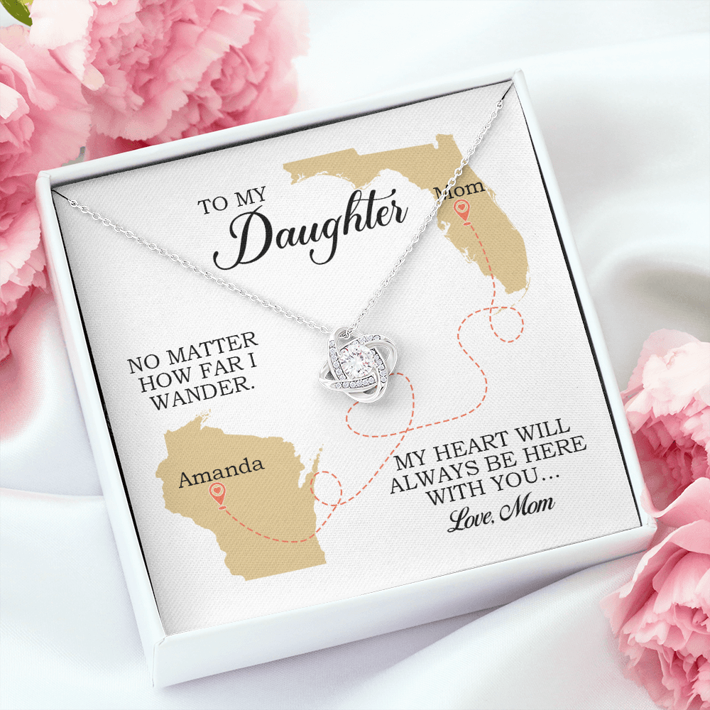 To My Daughter Gift, Love Knot Necklace, Mother Daughter Long Distance Gift