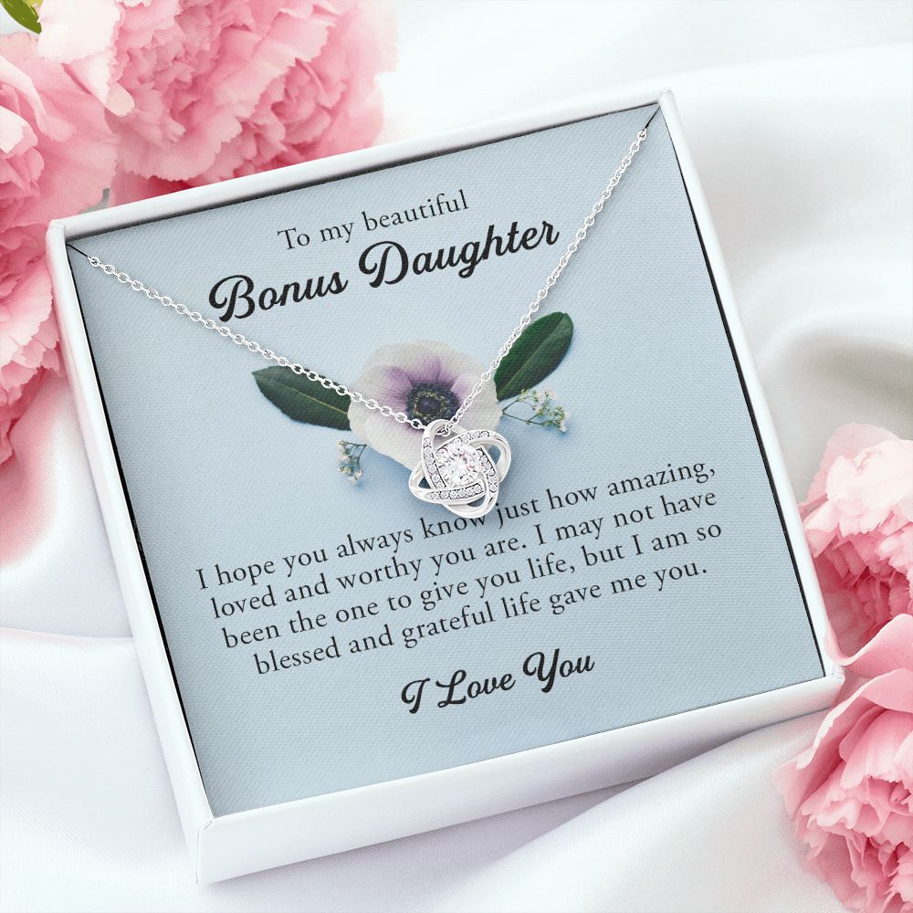 To My Beautiful Bonus Daughter, Love Knot Necklace
