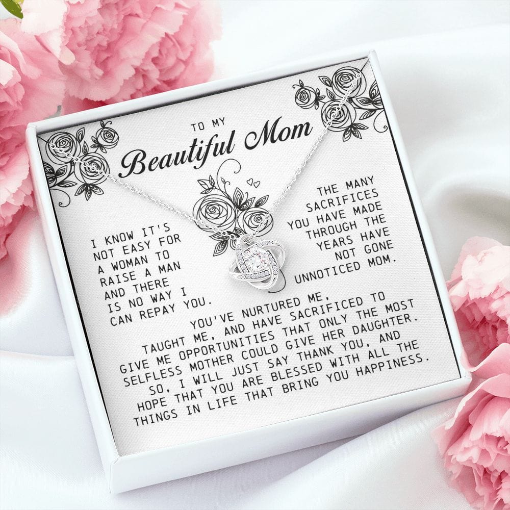To my Beautiful Mom, Love Knot Necklace, Mother's Day Gift