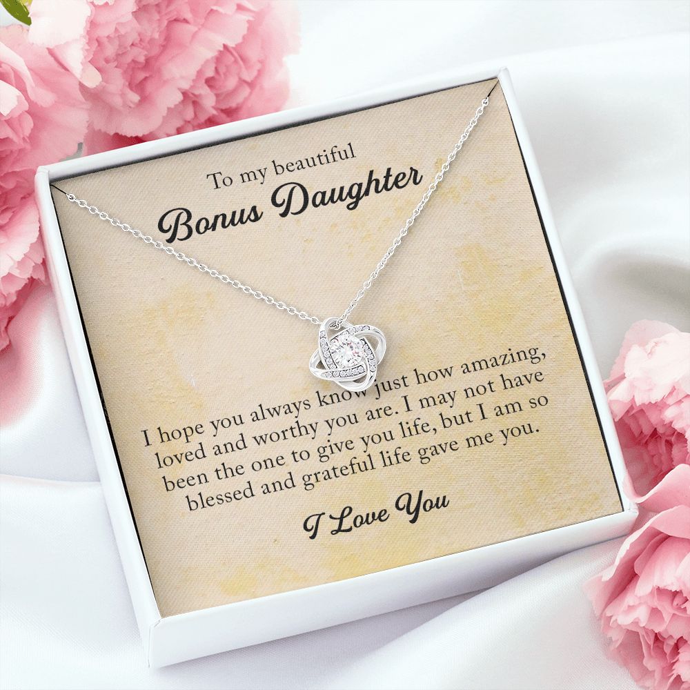 To My Beautiful Bonus Daughter, Love Knot Necklace