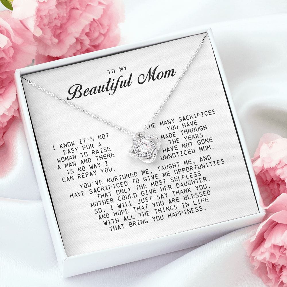 To My Beautiful Mom Love Knot Necklace