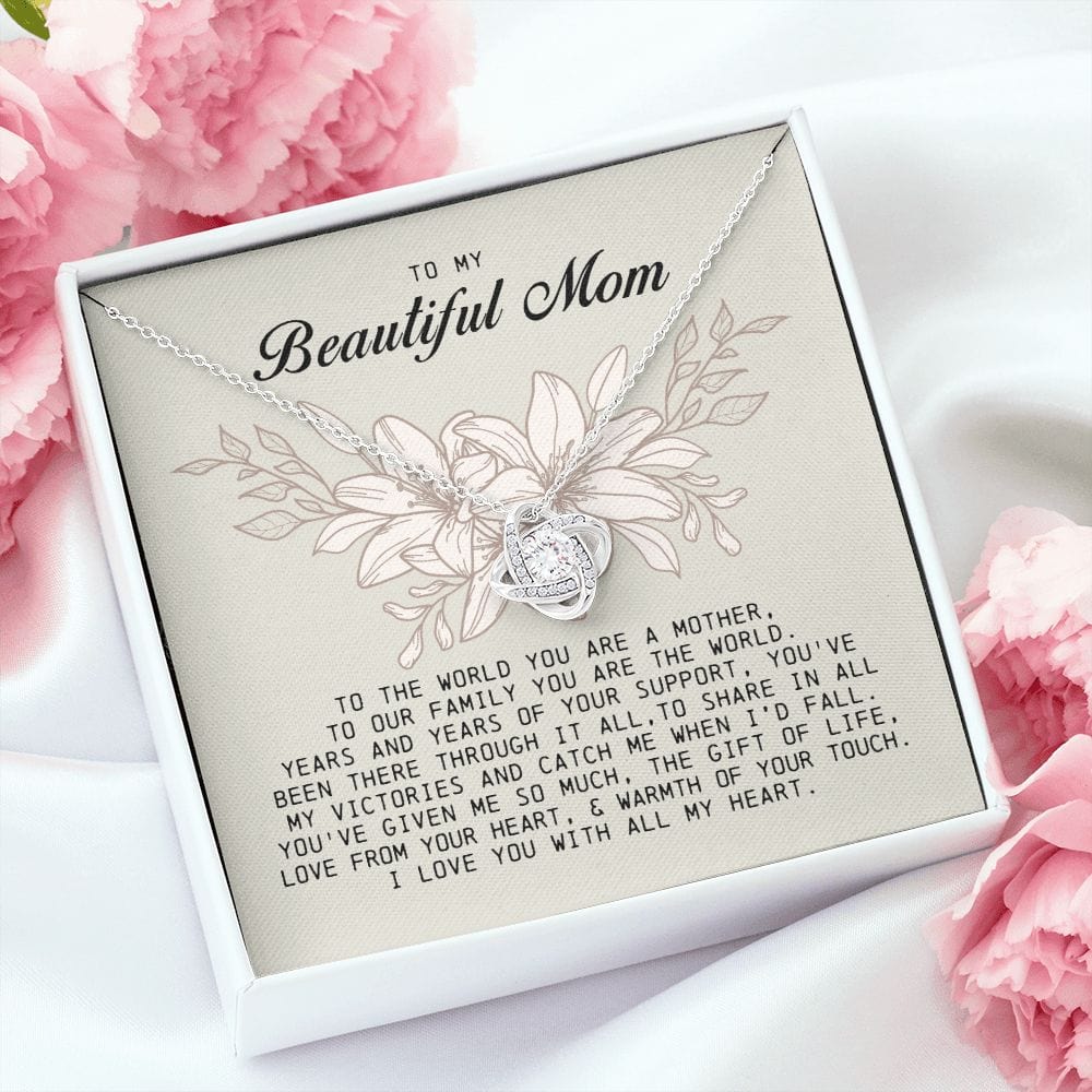 To my Beautiful Mom, Love Knot Necklace, Mother's Day Gift