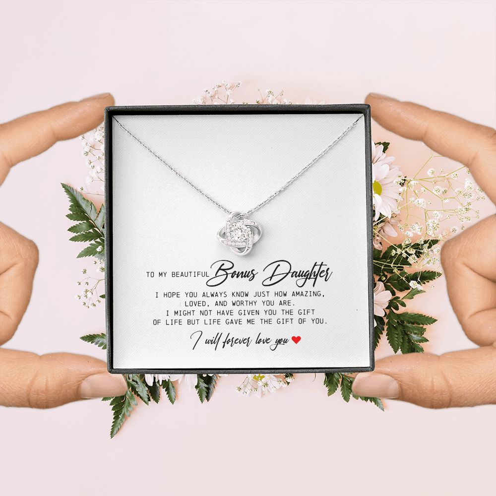 To My Beautiful Bonus Daughter, Love Knot Necklace