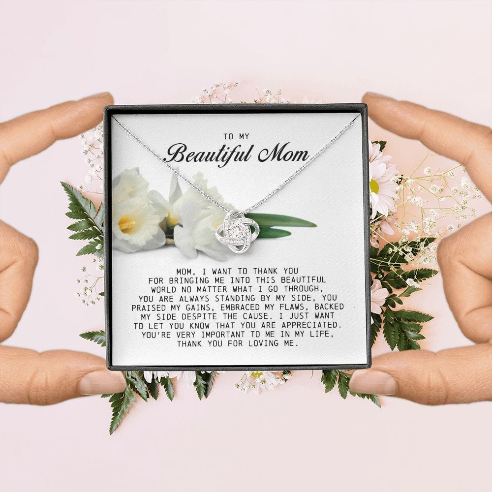 To my Beautiful Mom, Love Knot Necklace, Mother's Day Gift