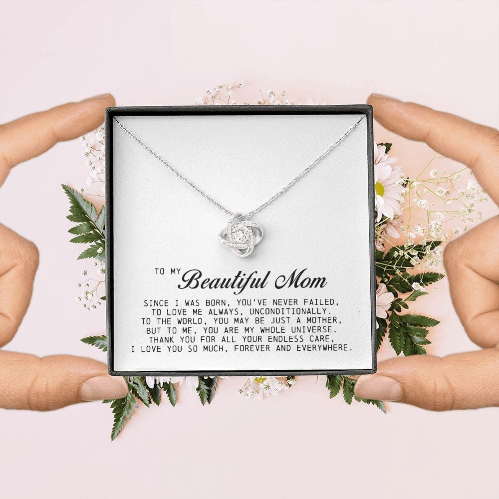 To my Beautiful Mom, Love Knot Necklace, Mother's Day Gift