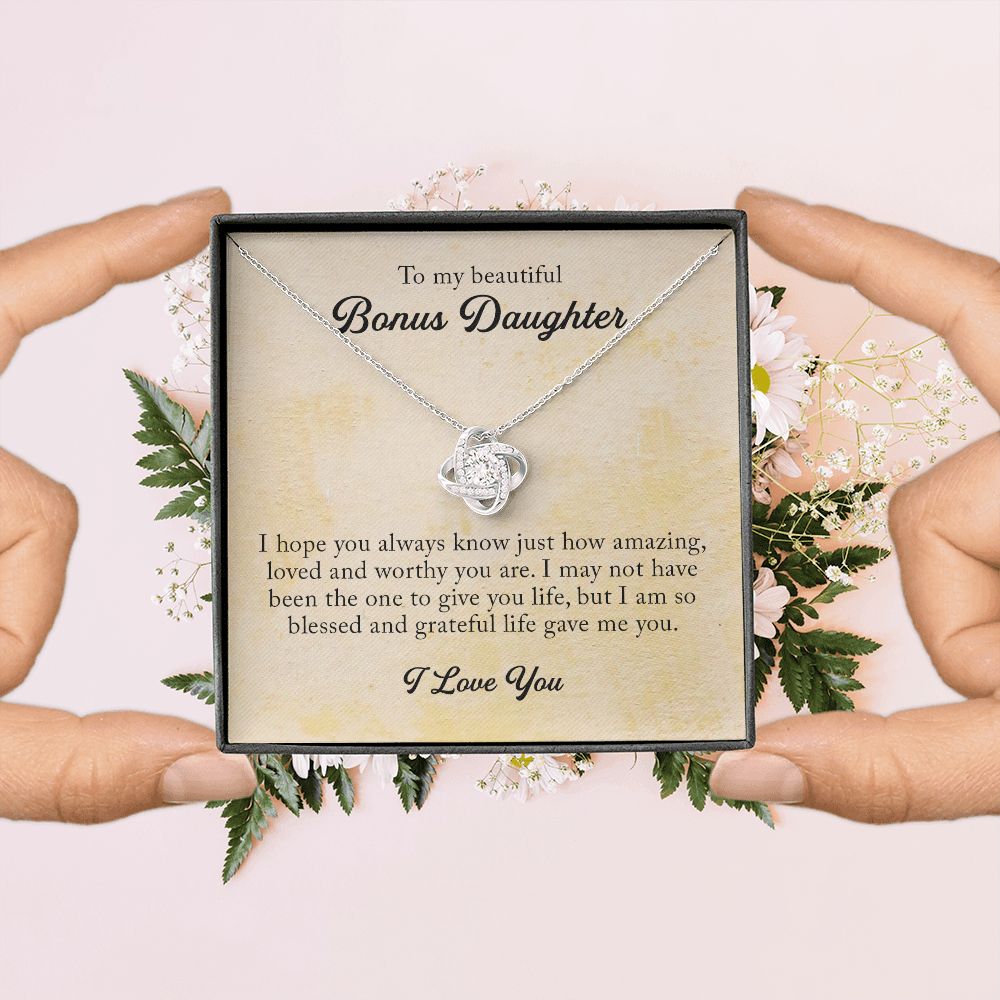To My Beautiful Bonus Daughter, Love Knot Necklace