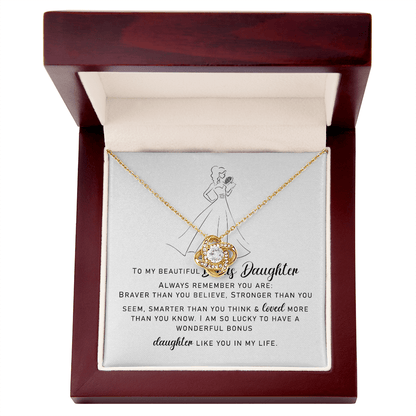 To My Beautiful Bonus Daughter "You Are Wonderful" Love Knot Necklace