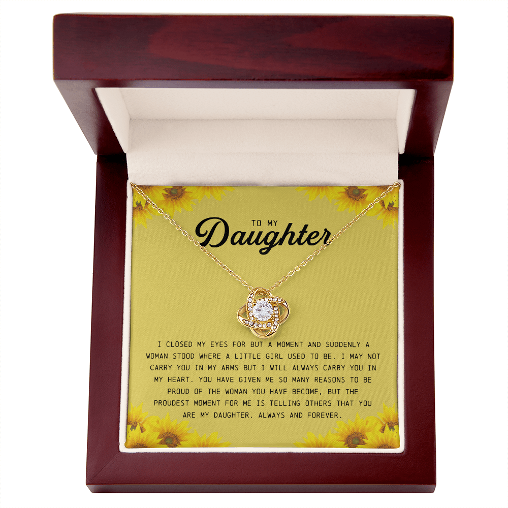 To My Daughter "I Will Always Carry You In My Heart" Love Knot Necklace