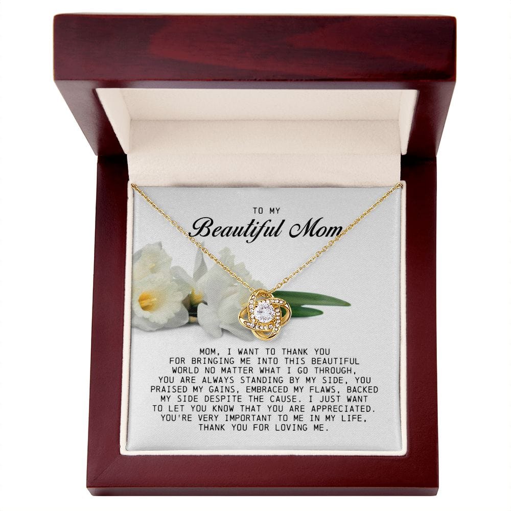 To my Beautiful Mom, Love Knot Necklace, Mother's Day Gift
