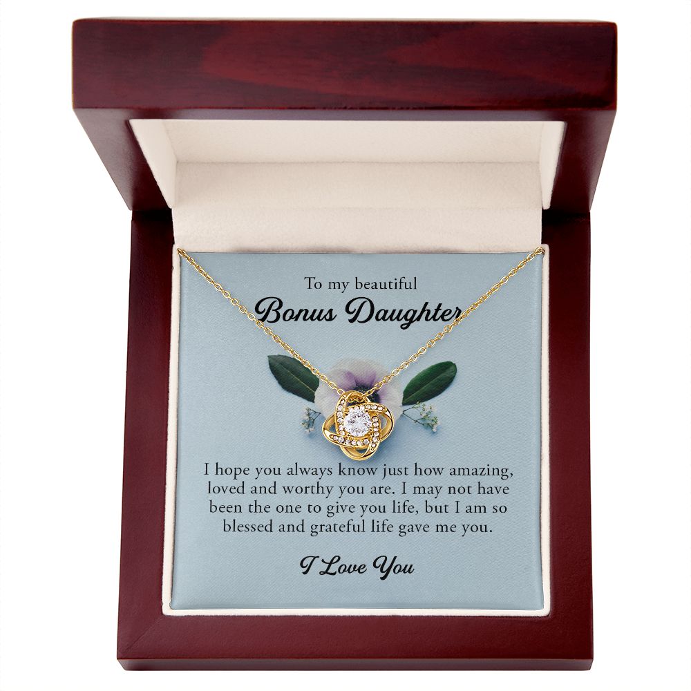 To My Beautiful Bonus Daughter, Love Knot Necklace