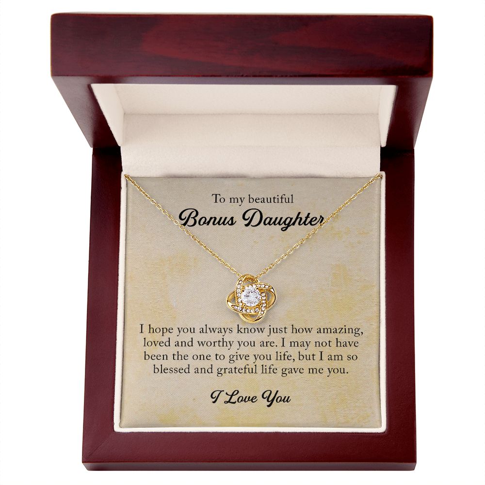 To My Beautiful Bonus Daughter, Love Knot Necklace