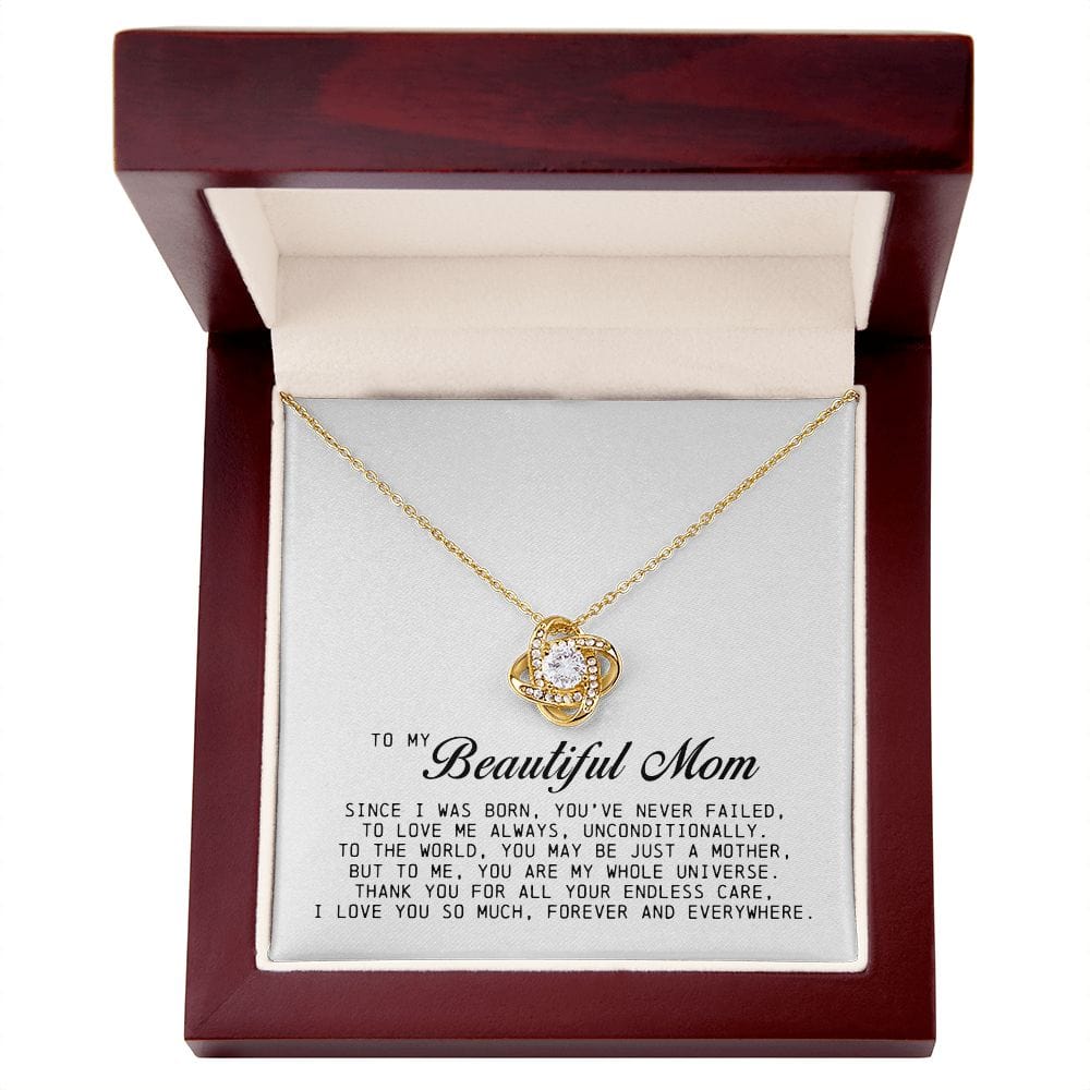 To my Beautiful Mom, Love Knot Necklace, Mother's Day Gift