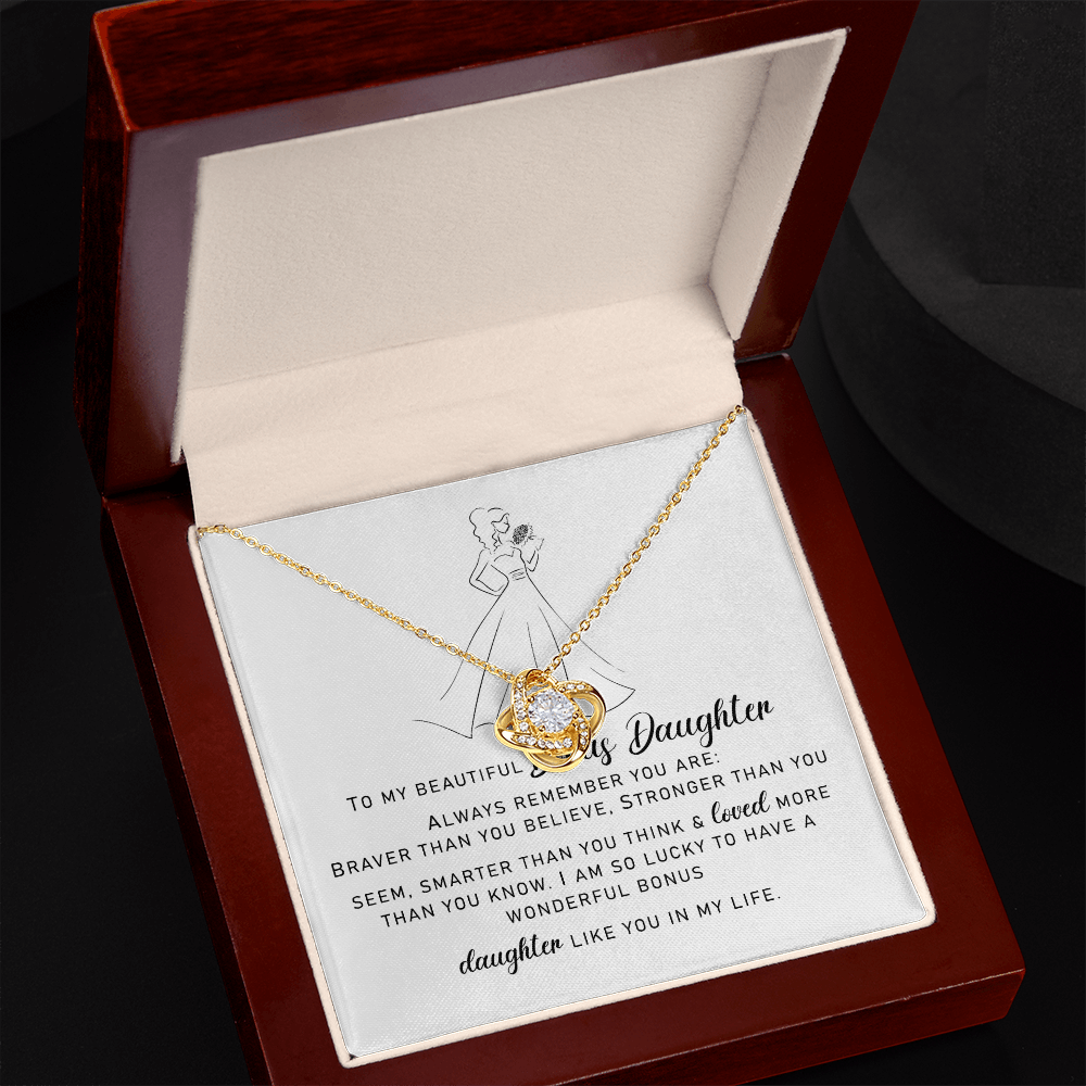 To My Beautiful Bonus Daughter "You Are Wonderful" Love Knot Necklace