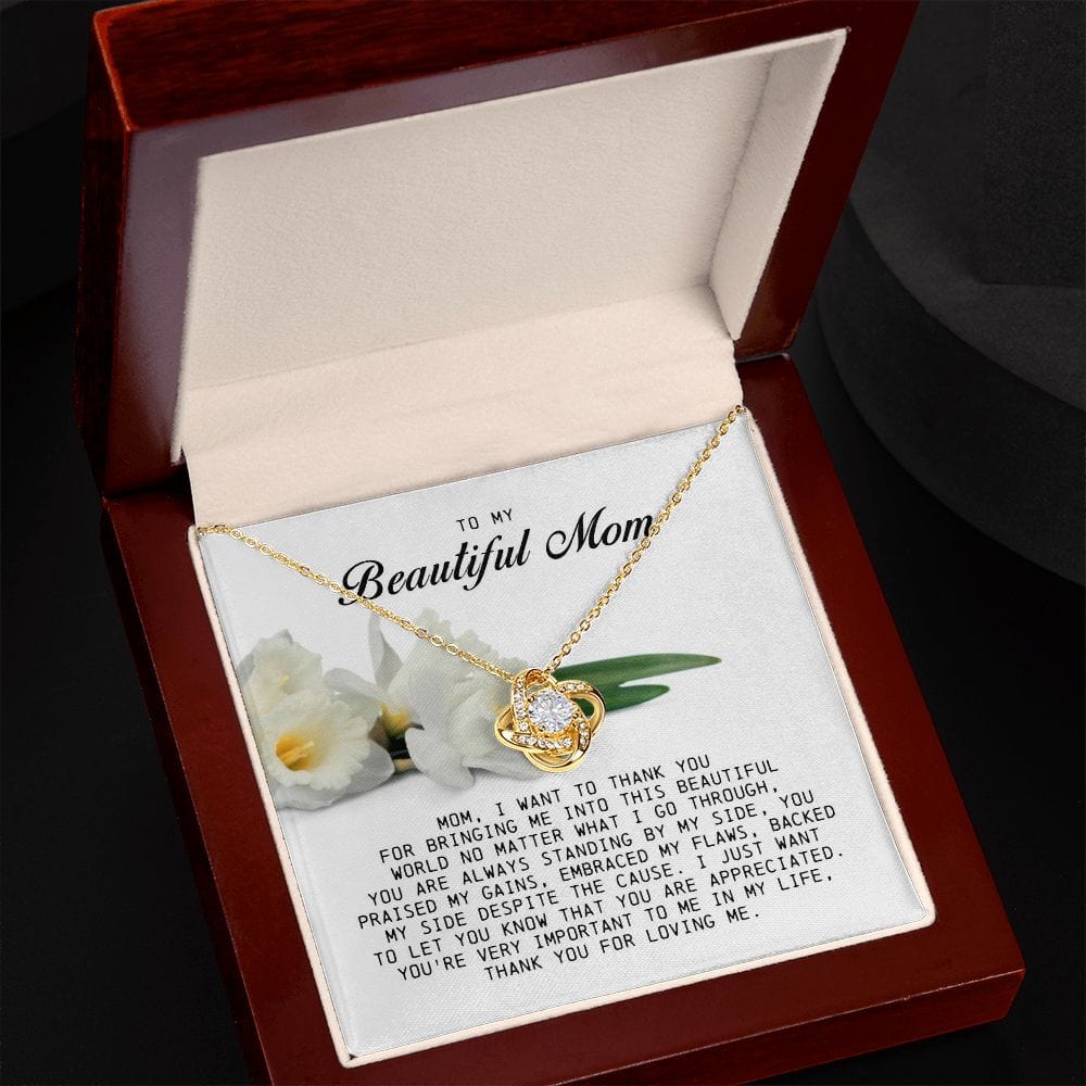 To my Beautiful Mom, Love Knot Necklace, Mother's Day Gift