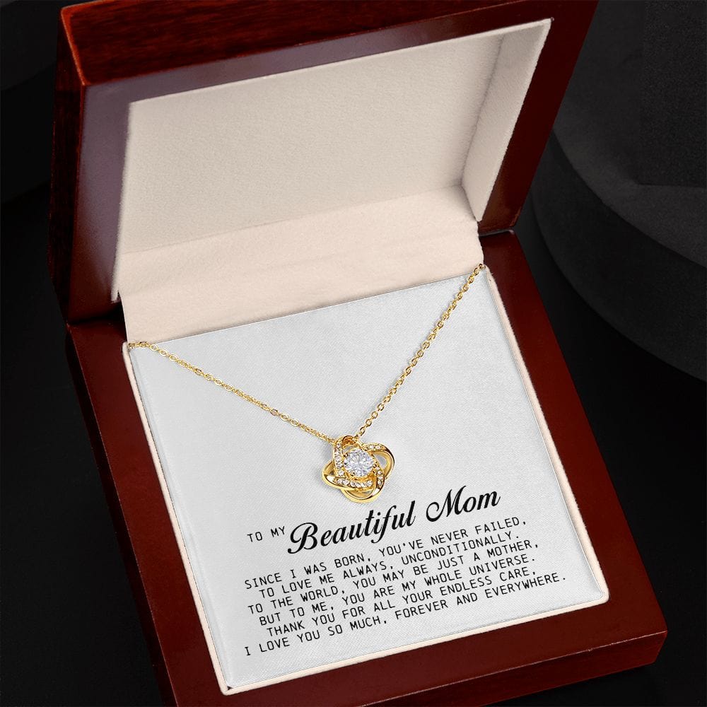 To my Beautiful Mom, Love Knot Necklace, Mother's Day Gift