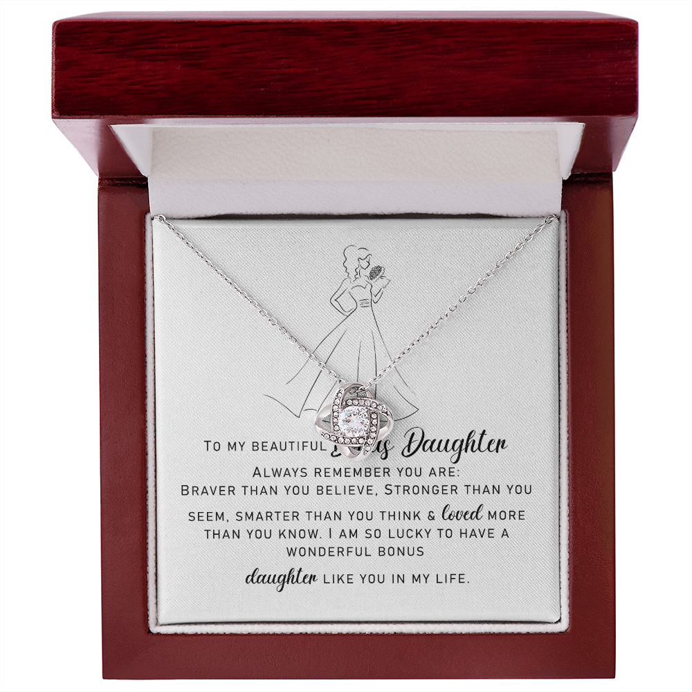 To My Beautiful Bonus Daughter "You Are Wonderful" Love Knot Necklace