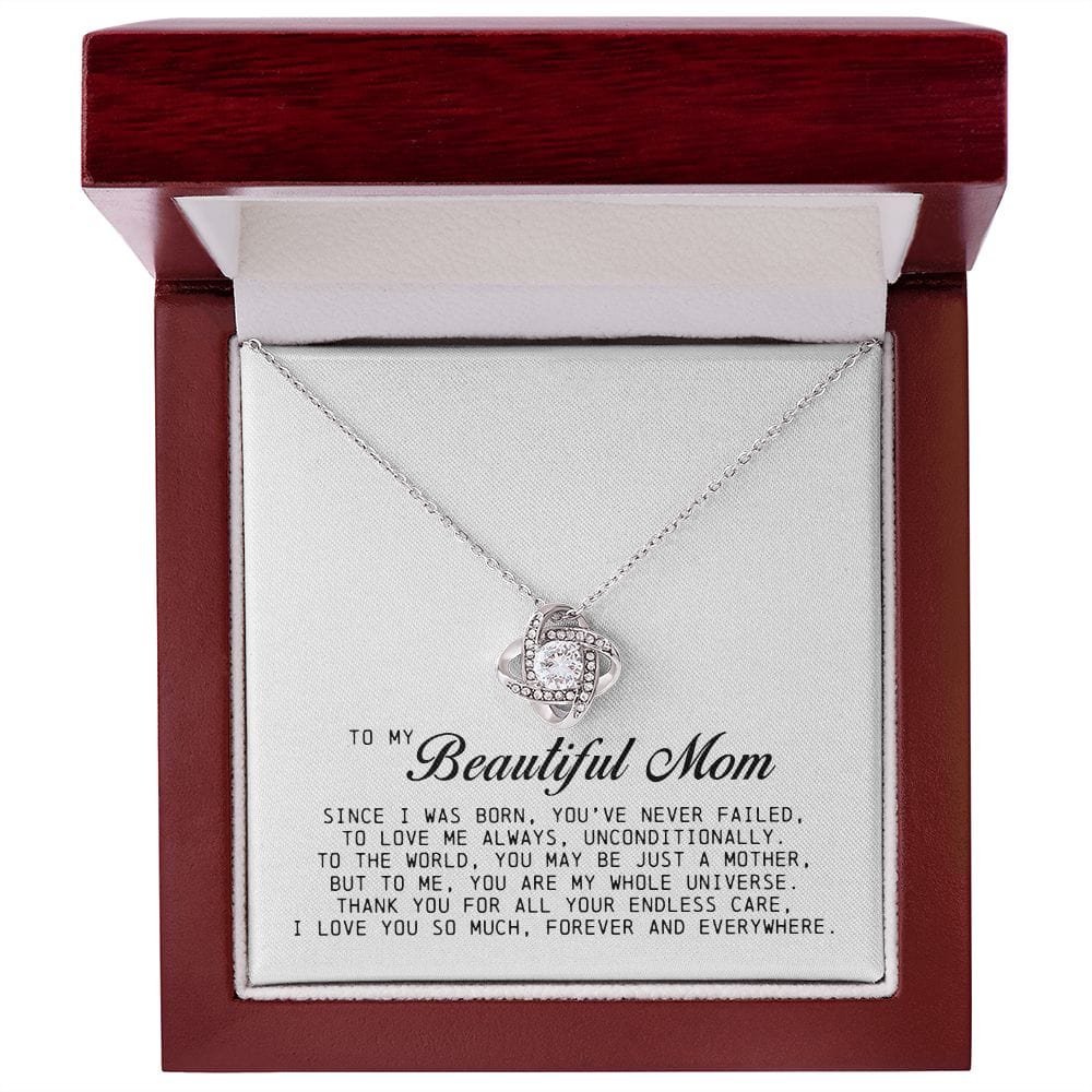 To my Beautiful Mom, Love Knot Necklace, Mother's Day Gift