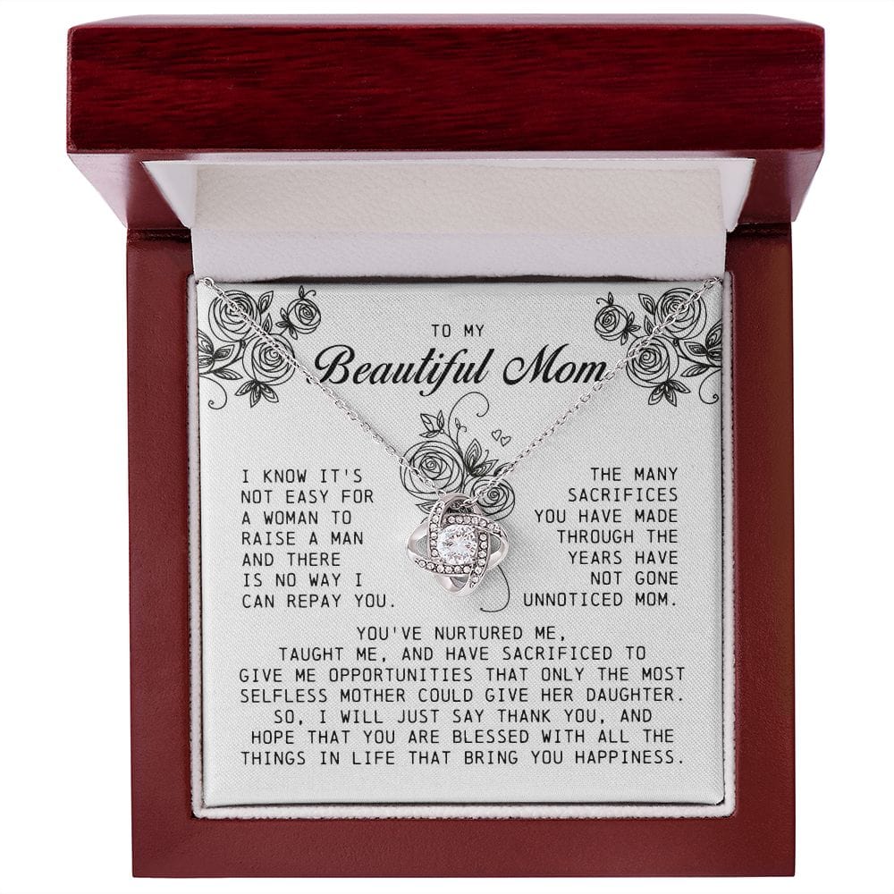 To My Beautiful Mom Love Knot Necklace