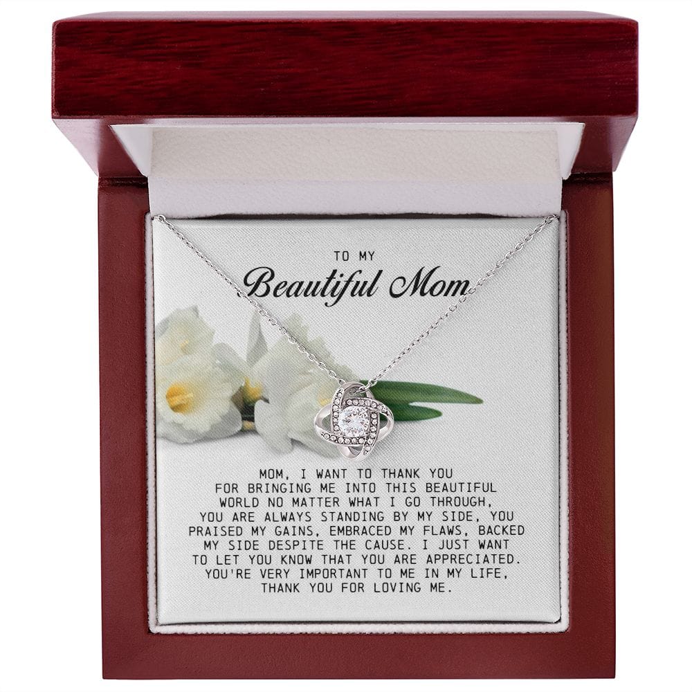 To my Beautiful Mom, Love Knot Necklace, Mother's Day Gift