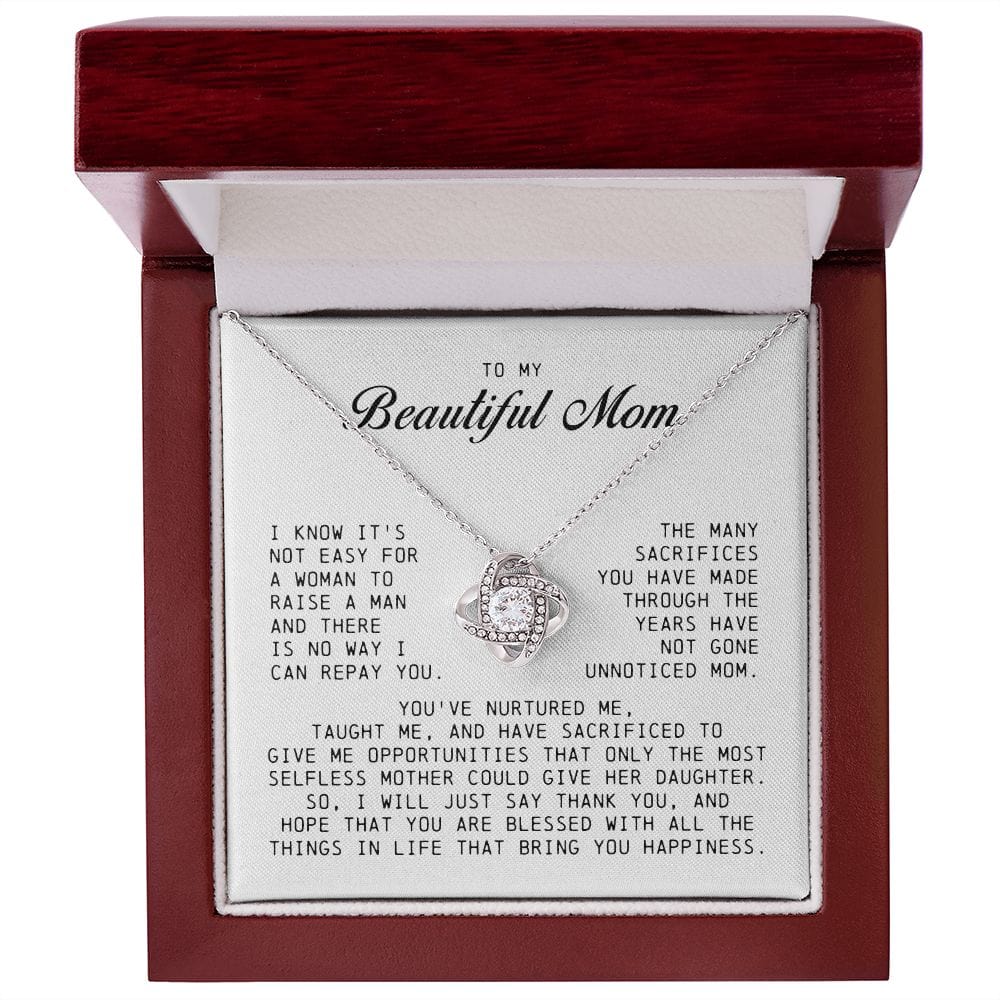 To My Beautiful Mom Love Knot Necklace