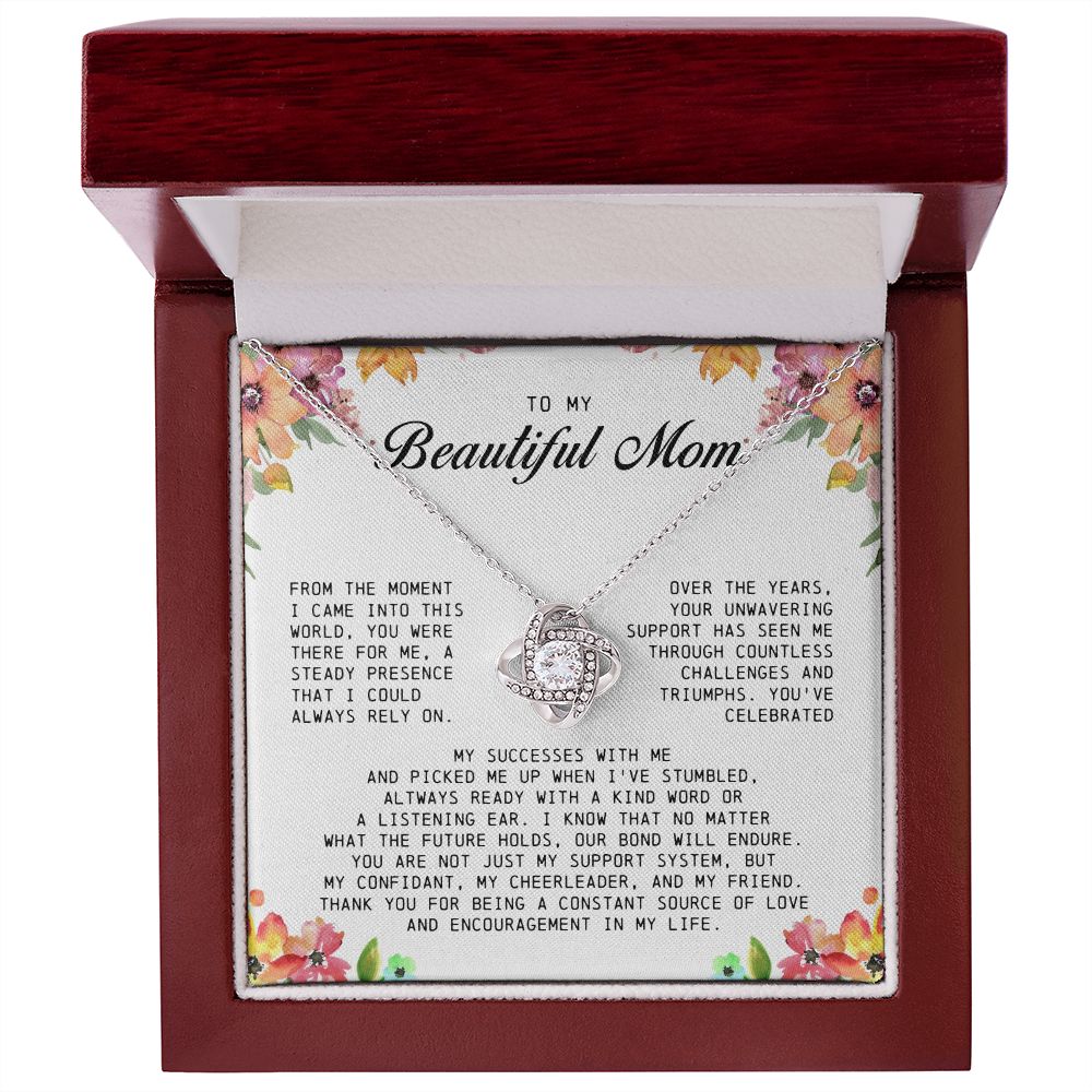 To My Beautiful Mom Love Knot Necklace