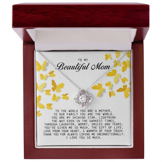 To my Beautiful Mom, Love Knot Necklace, Mother's Day Gift