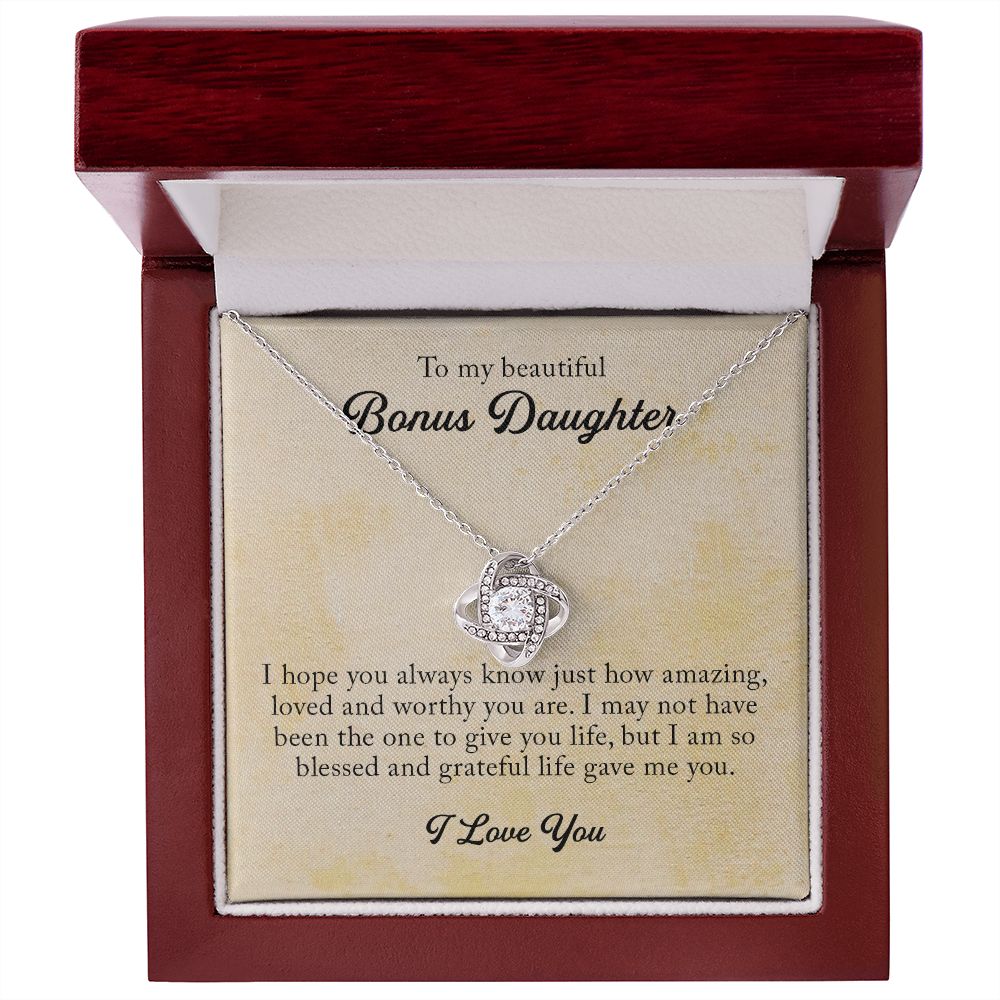 To My Beautiful Bonus Daughter, Love Knot Necklace