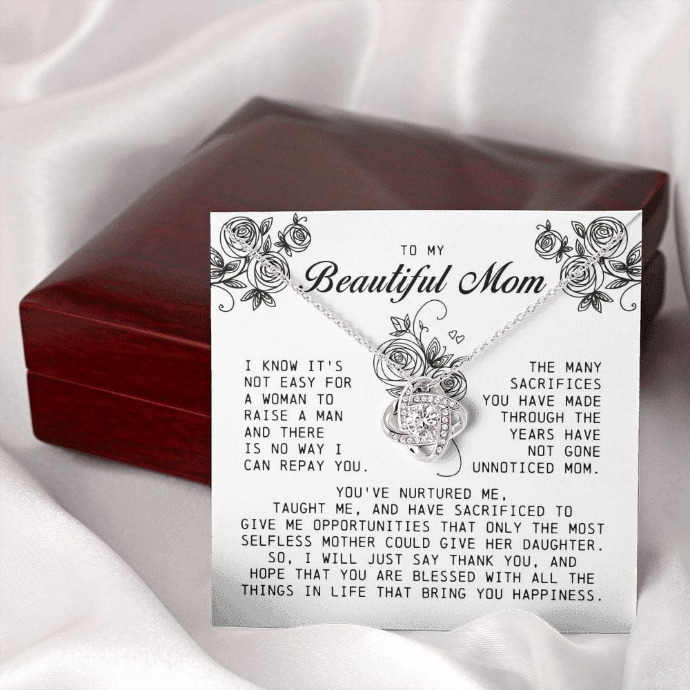 To my Beautiful Mom, Love Knot Necklace, Mother's Day Gift