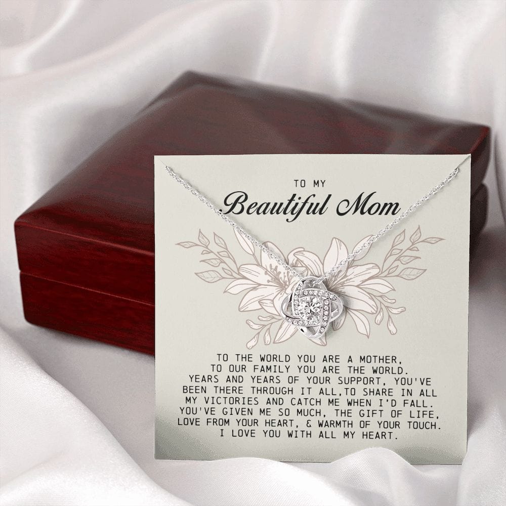 To my Beautiful Mom, Love Knot Necklace, Mother's Day Gift