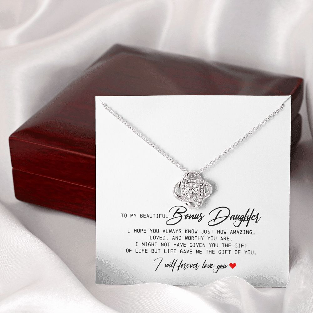 To My Beautiful Bonus Daughter, Love Knot Necklace