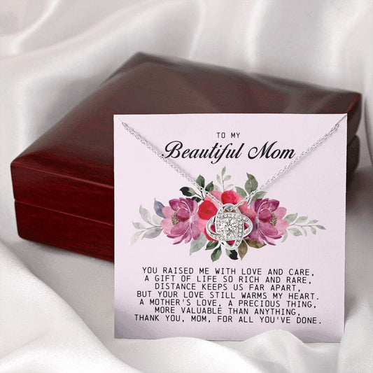 To my Beautiful Mom, Love Knot Necklace, Mother's Day Gift