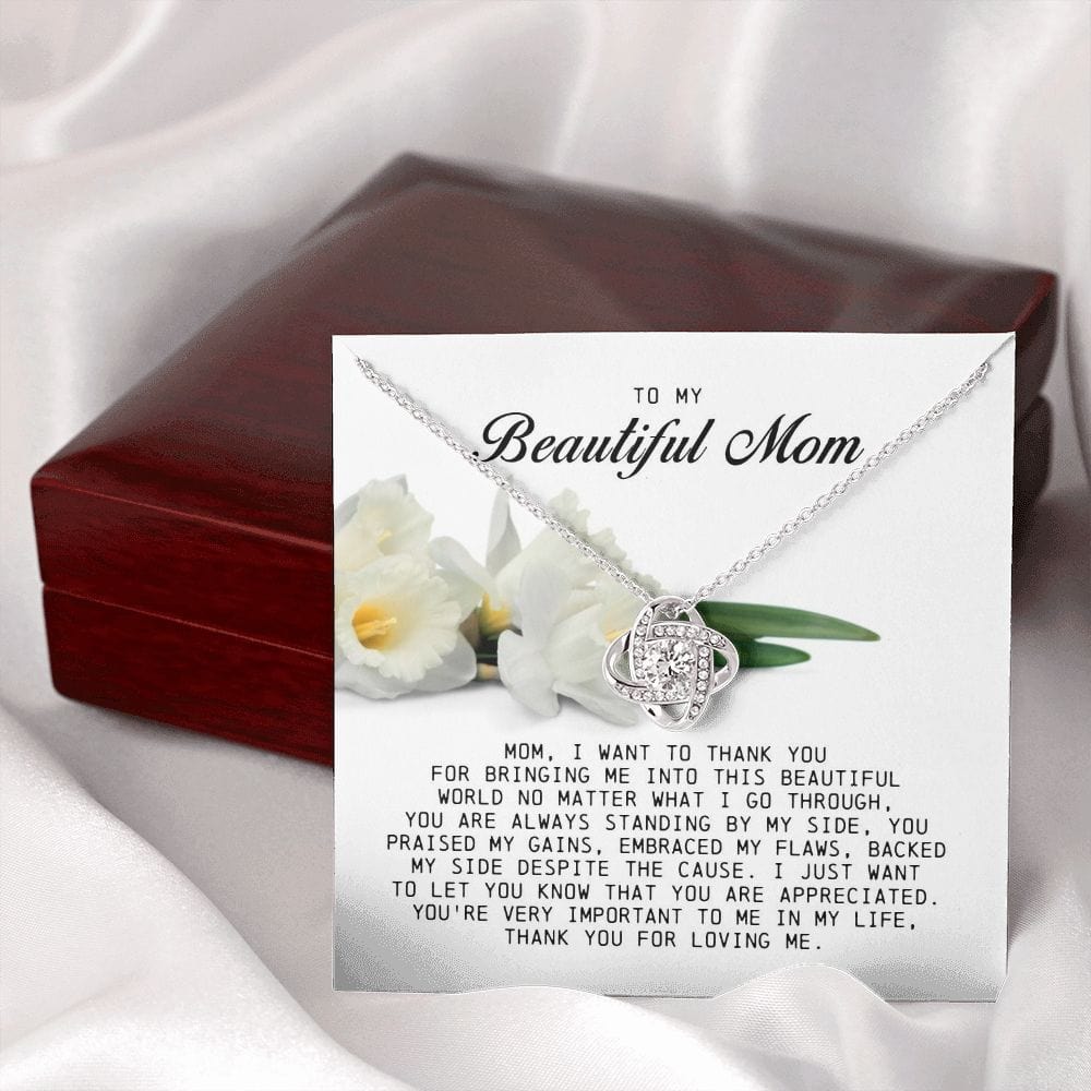 To my Beautiful Mom, Love Knot Necklace, Mother's Day Gift